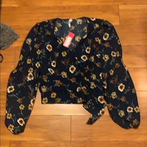 Floral  v neck tie knot blouse